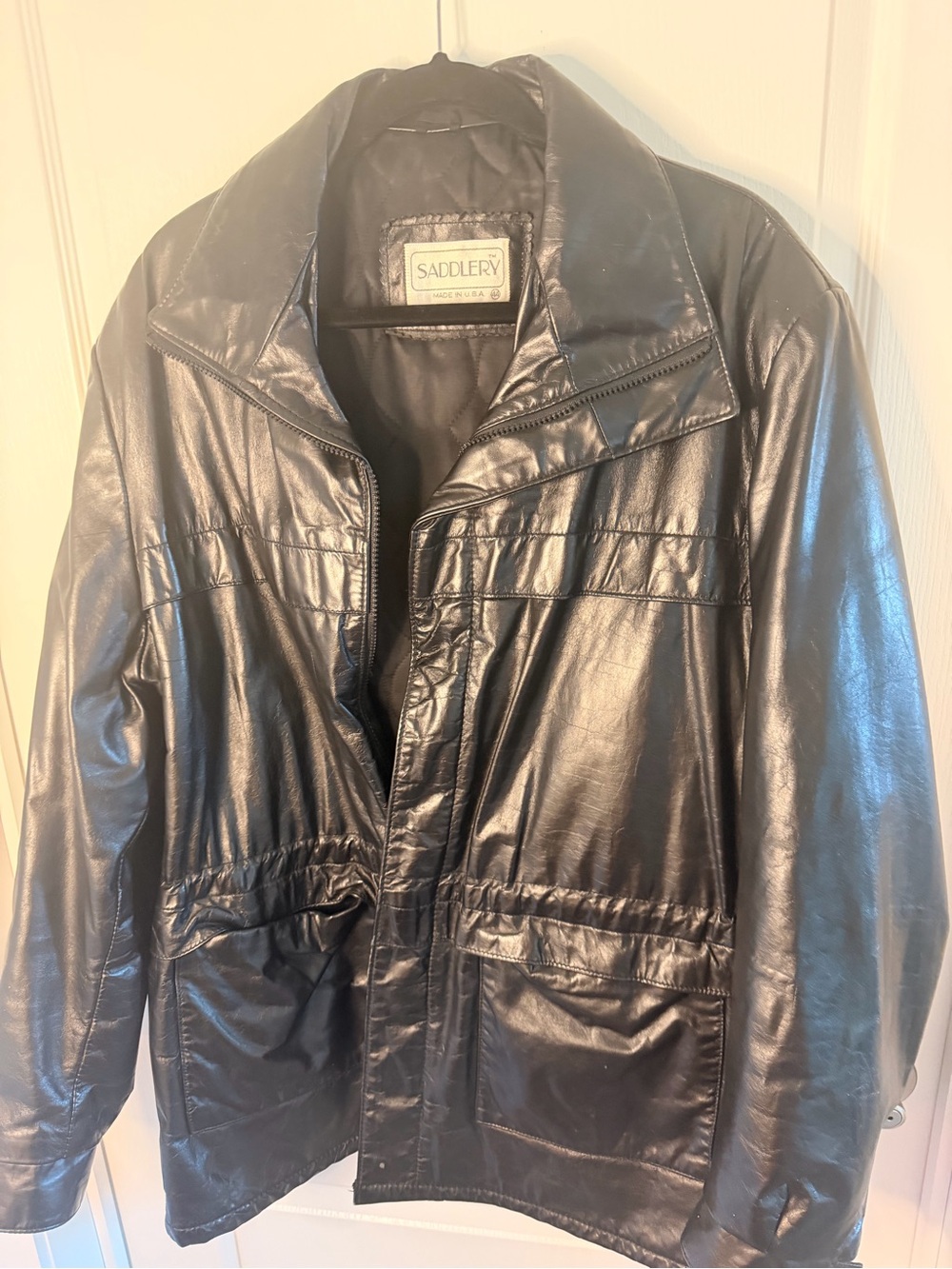 Vintage Saddery Black Leather Jacket - Classic Zip Front